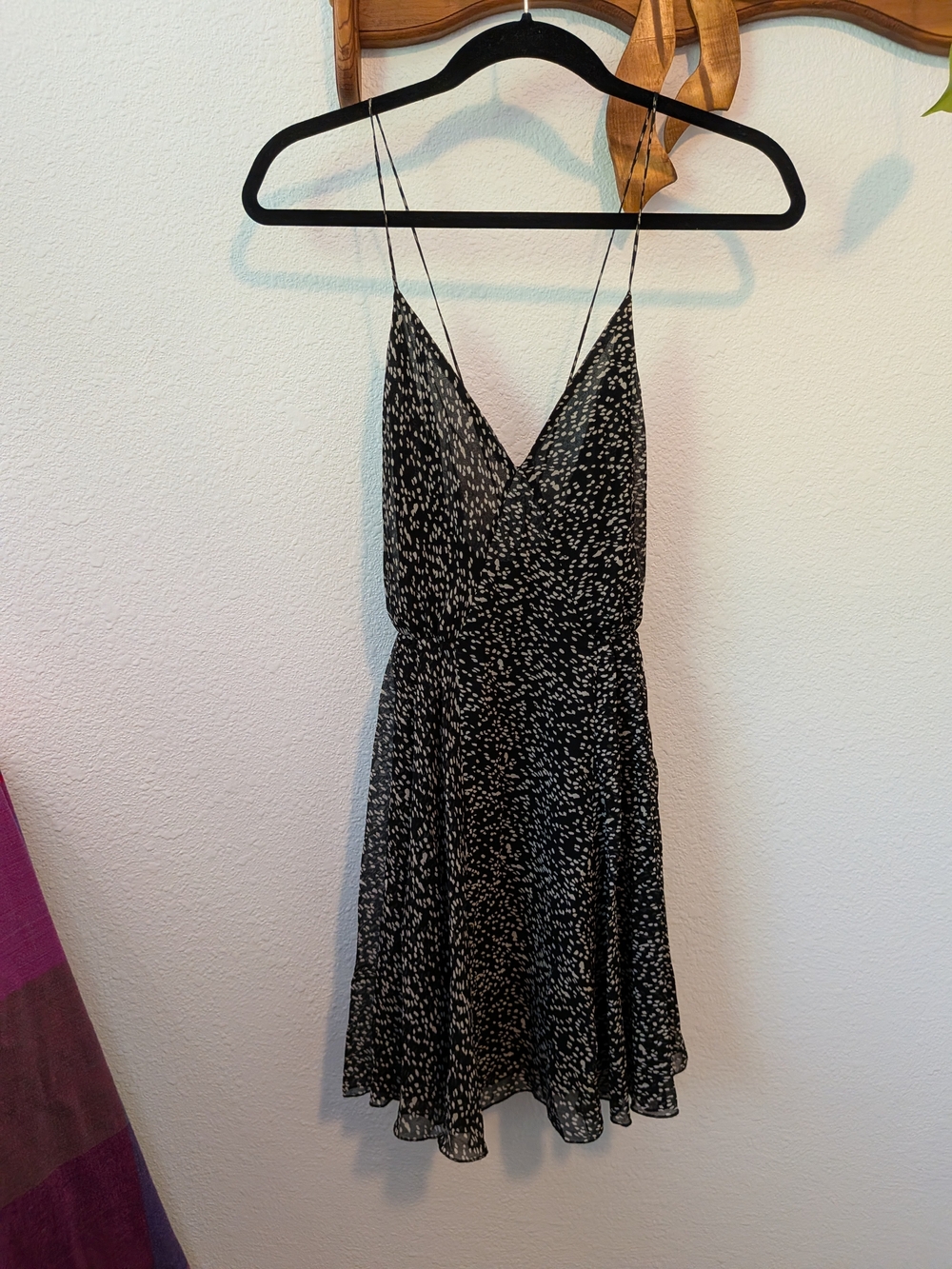 Black & White Spotted Slip Dress with V-Neck